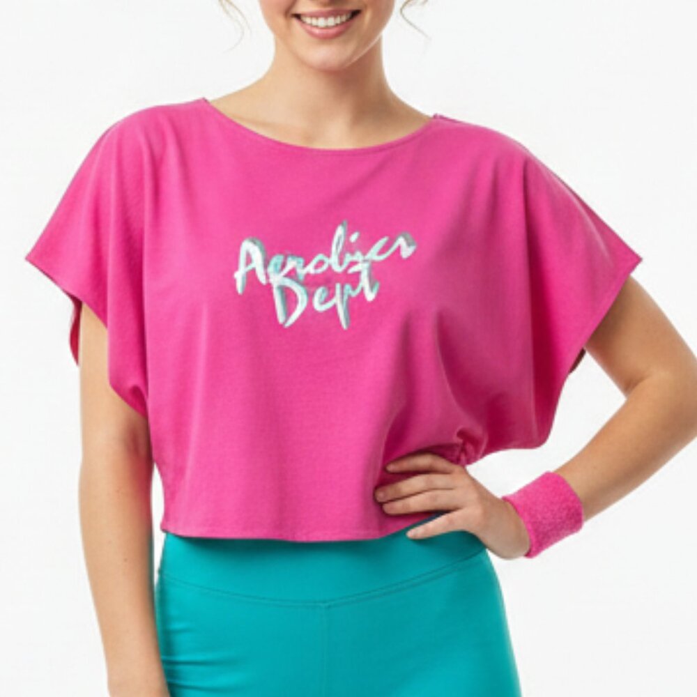 Vintage Apparel Active Crop Top Oversize M Fusia Pink Activewear Retro